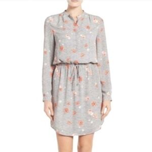 Halogen Gray and Pink Floral Long Sleeve Dress